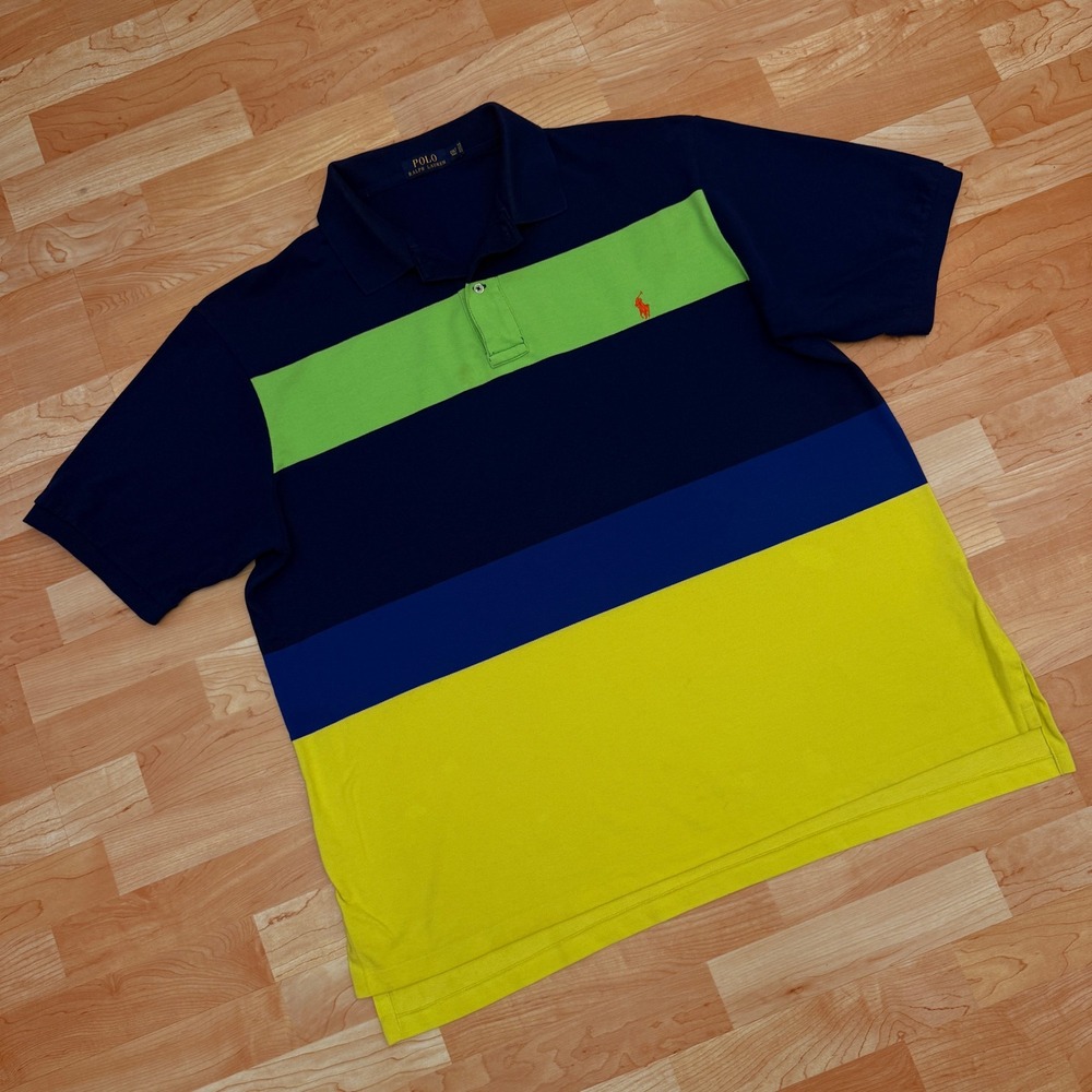 Vintage Polo Ralph Lauren Mens 2XLT Tall Colorblock Stripe Polo Shirt